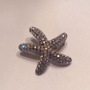 New Starfish Pin/Pendant.Clear& Aurora borealis crystals gunmetal gray, rhodium